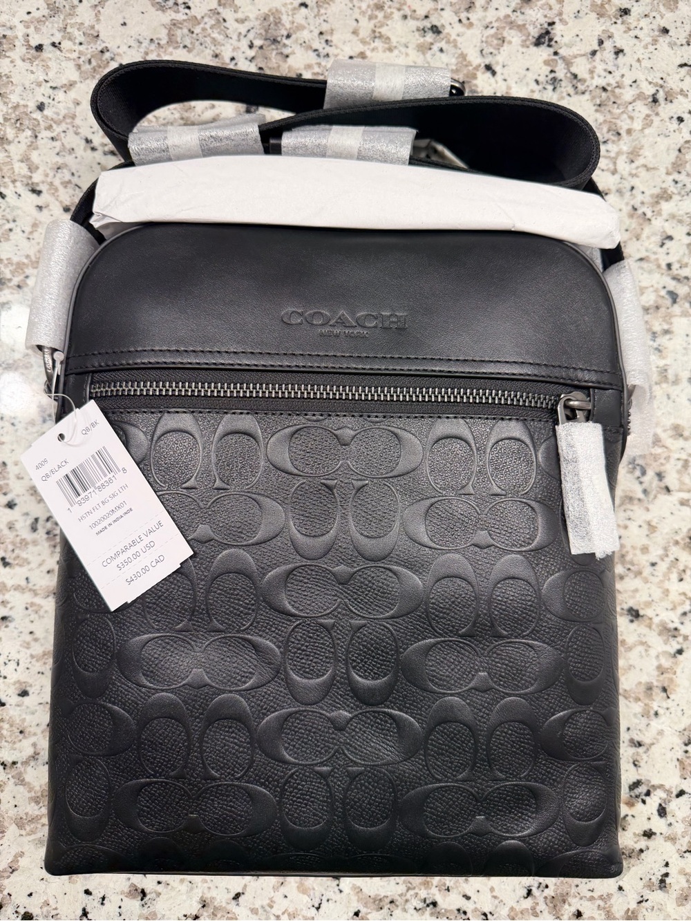 Coach Black Embossed Signature Leather Messenger Bag